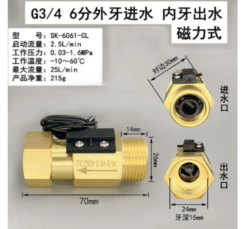 SK-6061-CL 6分外进内出黄铜磁力式开关干簧管水流传感器