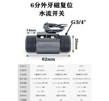 SKJ-6060-CL DN20 Plastic Magnetic Reed Switch Water Flow Sensor