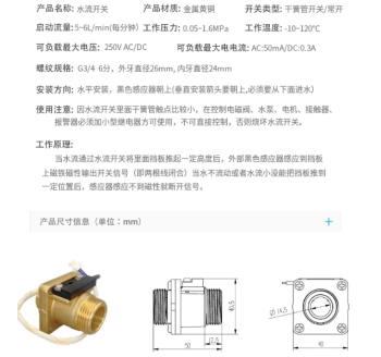 DN20 Brass high-temp NO baffle switch, double male threads